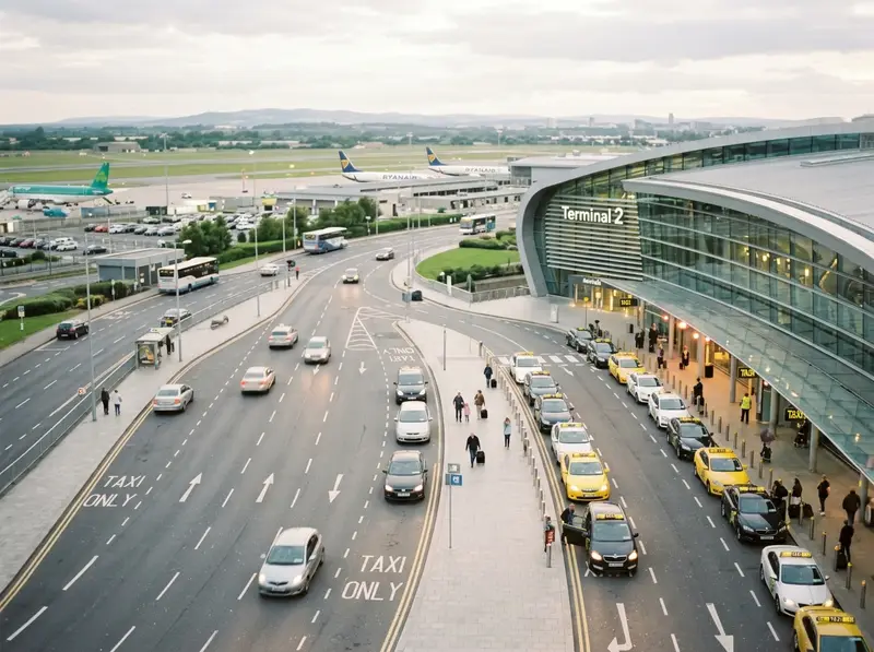 Taxis at the rank outside Dublin Airport Terminal 2
