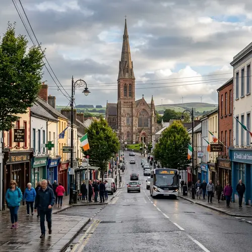 Dundalk town centre with St Patrick’s Cathedral spire