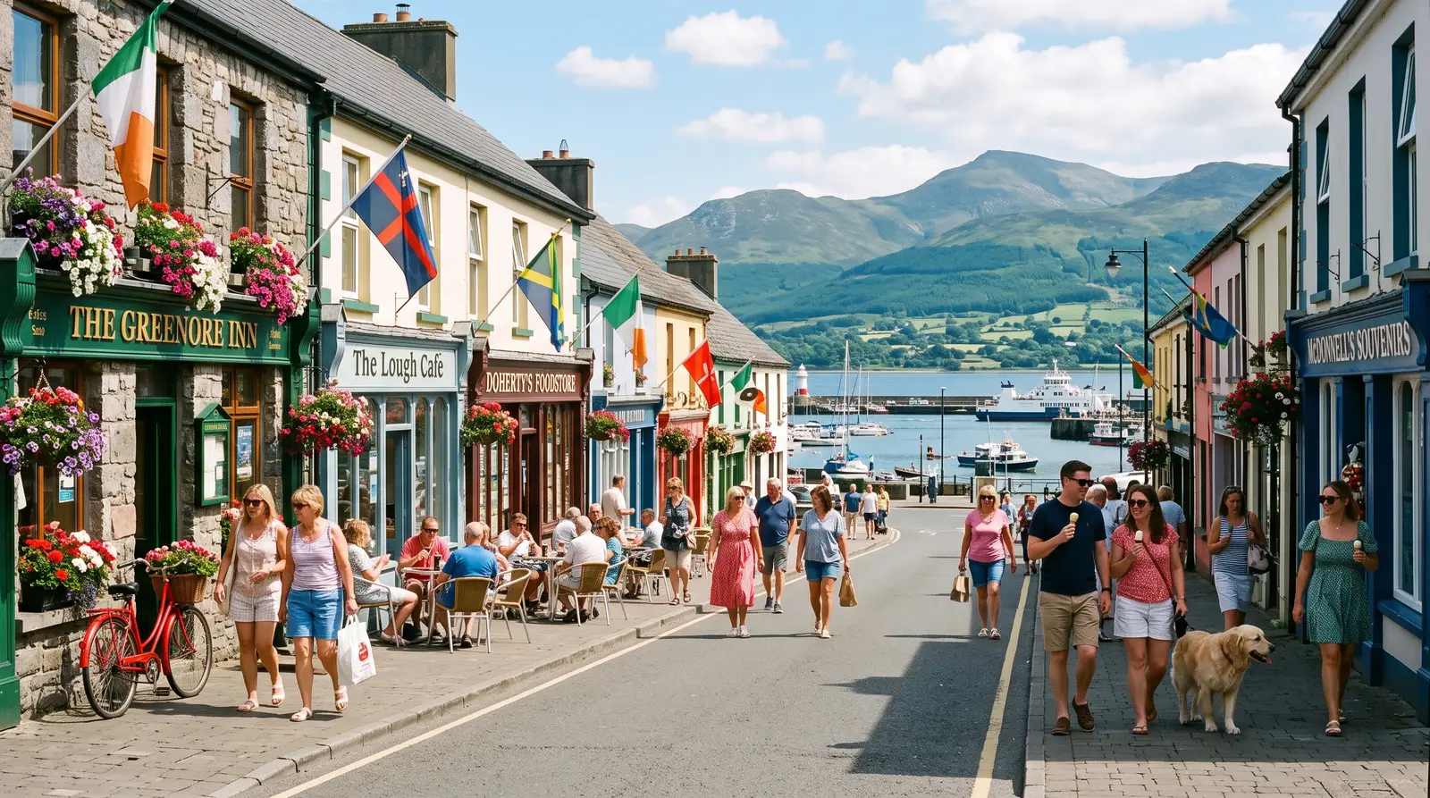 Sunny coastal village street in Greenore, Co. Louth