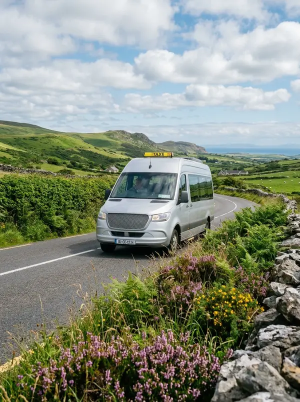 Minibus taxi on a scenic coastal road